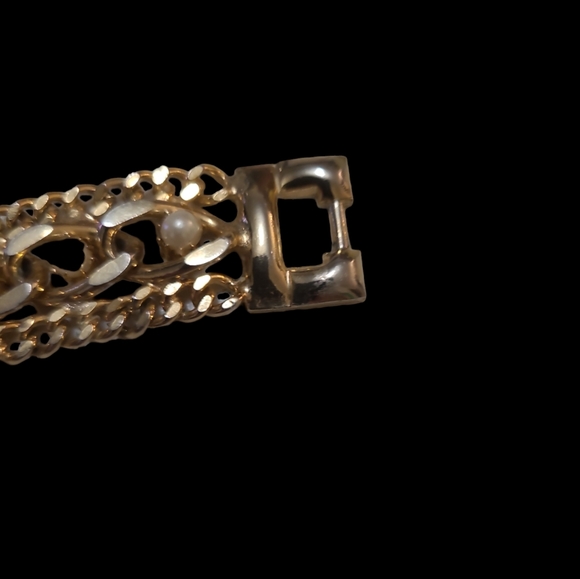 Vintage Goldish Chain Link with Faux Pearl Bracelet L10 - Picture 4 of 6